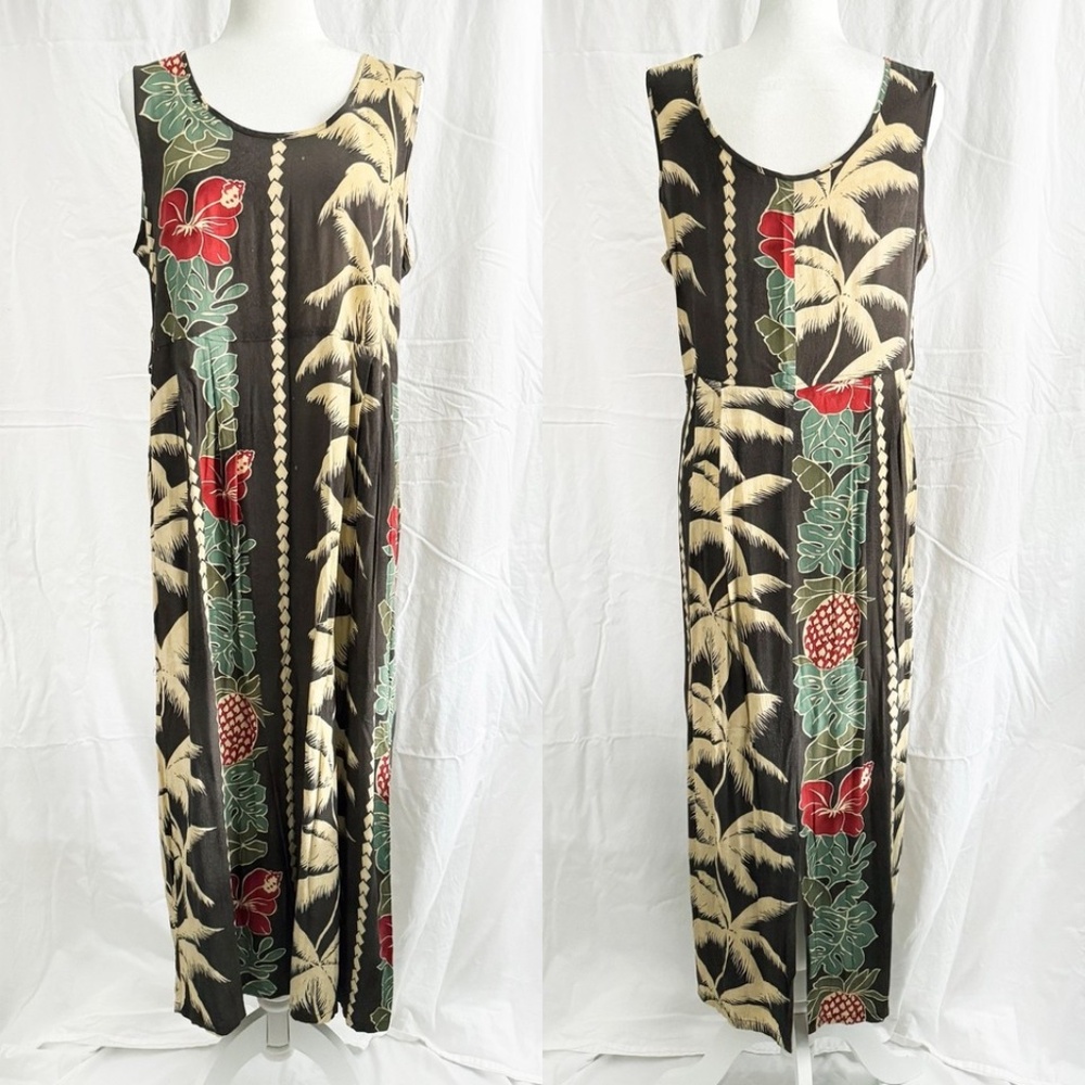 JAMS WORLD JANICE DRESS SUNDRESS Pineapple Palm Women's Large Tropical Hawaiian